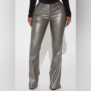 NWOT Fashion Nova Faux Leather Low Rise Flare Pant - GunMetal